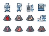 Vector clipart: Ultrasound line icons of medical ultrasonography