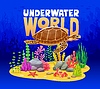 Vector clipart: Underwater world banner with turtle in ocean