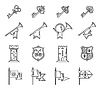 Vector clipart: Heraldry line icons, horns, castle keys and flags