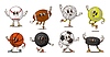 Vector clipart: Cartoon groovy sport ball and puck characters