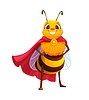 Vector clipart: Cartoon honey bee superhero standing in red cape