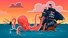 Vector clipart: Big kraken octopus wreck pirate ship in sea water