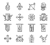 Vector clipart: Heraldry line icons, armor, coat of arms, pennants