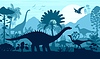 Vector clipart: Dinosaur silhouettes, prehistoric forest landscape
