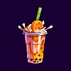 Vector clipart: Milk bubble tea cup with orange fruit and splashes