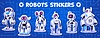 Stickers pack, cartoon futuristic robot characters