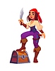Vector clipart: Cartoon pirate woman character with treasure