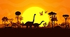 Vector clipart: Prehistoric dinosaur silhouettes sunset landscape