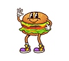 Cartoon groovy fast food hamburger character