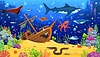 Vector clipart: Cartoon sea animals at underwater landscape of sea