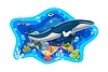 Vector clipart: Cartoon paper cut underwater landscape with whale