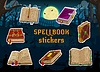 Vector clipart: Magic spellbook, medieval game book stickers pack
