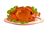 Vector clipart: Cartoon roasted turkey with greens served on plate