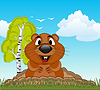 Vector clipart: Animal woodchuck beside burrow swarm year daytime