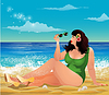 Vector clipart: Plus size xxl woman on the beach, summer time backgroun