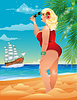 Vector clipart: Plus size woman XXL and sailboat, summer card, vector 