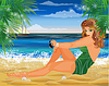 Vector clipart: Plus size woman and sailboat, summer invitation  card, 