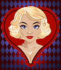 Vector clipart: Heart ace poker girl , art deco, vector illustration