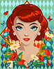 Summer season card with woman in style art deco, vector