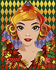 Autumn season card with woman in style art deco, vector