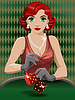 Vector clipart: Casino girl with dice , art deco card, vector illustrat