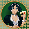 Vector clipart: Casino  poker girl with Pocket Aces , art deco card, ve