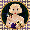 Vector clipart: Casino woman with dice and Pocket Aces , art deco card,