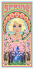 Vector clipart: Spring season card with girl blonde in style art deco, 