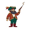 Cartoon groovy corsair holding steaming gun