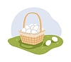 Vector clipart: Wicker basket with fresh white eggs on grass