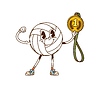 Cartoon retro volleyball ball celebrating victory