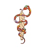 Cartoon groovy retro snake coiled around staff