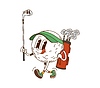 Groovy golf ball sport character carrying clubs
