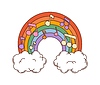 Vector clipart: Cartoon groovy rainbow with music notes and clouds