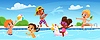 Cartoon children ba swim and play in pool | Stock Vector Graphics