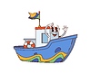 Retro cartoon boat kids toy with smiling face