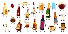 Cartoon drink bottles and glasses characters