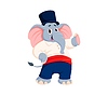 Cartoon funny elephant character in top hat