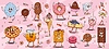 Vector clipart: Retro groovy sweets and desserts characters