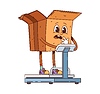 Vector clipart: Cartoon groovy delivery box character weighing