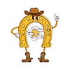 Groovy western horseshoe character in cowboy hat