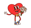 Cartoon groovy valentine heart holding daisies