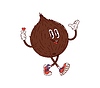 Groovy cartoon coconut nut character with heart