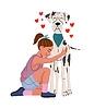 Vector clipart: Cartoon girl hugs big spotted Dalmatian dog