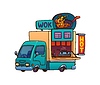 Cartoon wok food truck car, festival street van