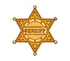 Cartoon sheriff badge star, groovy Western symbol