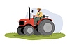 Bauerngärtnercharakter im Traktor auf Bauernhoffeld | Stock Vektrografik