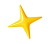 3d realistic four pointed yellow sparkle star