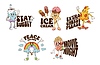 Vector clipart: Fast food cartoon y2k groovy stickers pack