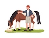 Vector clipart: Farmer character feeding horse, cattle farm people